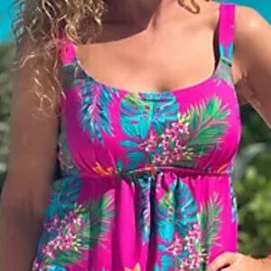 Kim Gravel X Swimsuits for Everyone Pink Tropical Tankini Size 14 New